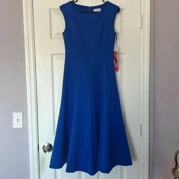 Calvin Klein Scuba Flare Royal Blue Dress Size 4 - Picture 4 of 10